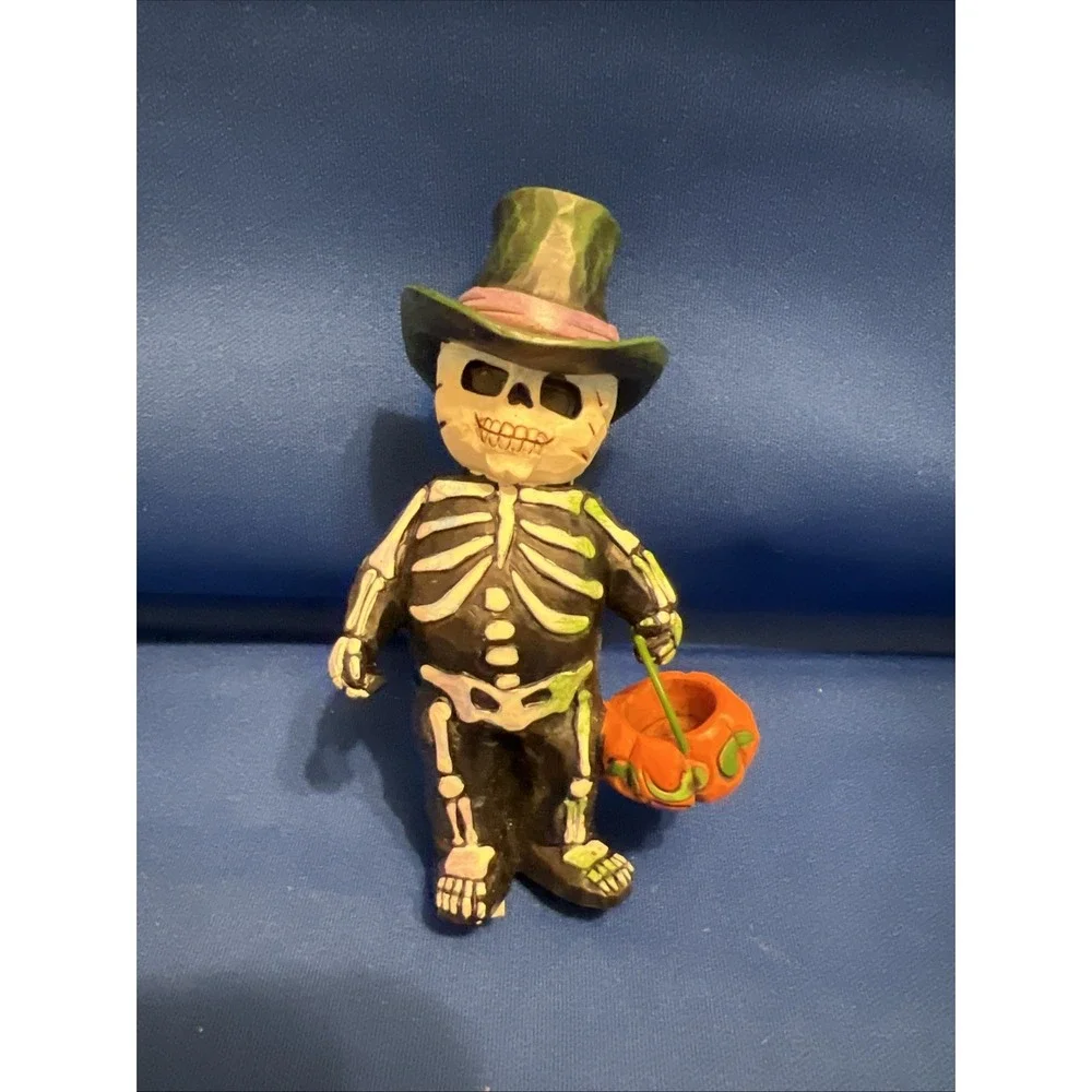 Set Of 2 Jim Shore Mini Halloween Trick Or Treat Werewolf & Skeleton Figurines